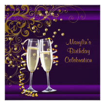 Womans Purple Gold Birthday Party Custom Invites
