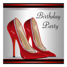 Womans Red High Heel Shoes Birthday Party Invitations