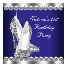 Womans Royal Blue 21st Birthday Party Invitation