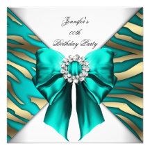 Woman's Zebra Teal Silver Birthday Party Announcement