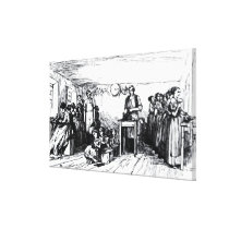 Women and Children Making Shoes Stretched Canvas Prints
