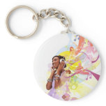 Women listening to headphones - Key Chain keychains