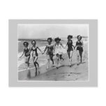 Women run on the beach, 1940s post cards