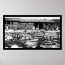 Women Washing Laundry in a Stream in Korea 1895 Print