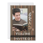 wood colour striped grad photo ceremony party personalised invitations