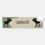 Wood Grain UpNorth Moose Silhouette Bumper Sticker