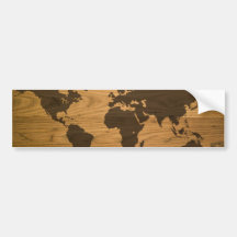 Wood Grain World Map Bumper Sticker