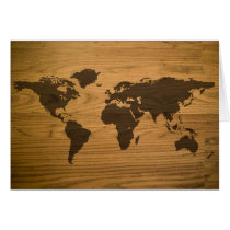 Wood Grain World Map Card