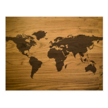Wood Grain World Map Postcards