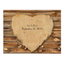 Wood Parchment Tattered Heart Save the Date Post Card
