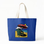 Woodcut Beach Scene with Chair & Umbrella Canvas Bags