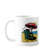 Woodcut Beach Scene with Chair & Umbrella Mug