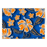 "Woodcut Hibiscus" Greeting Card in Blue