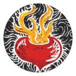 Woodcut Valentine - Flaming Heart Sticker