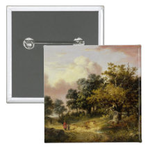 Wooded Landscape with Woman and Child Walking Down Buttons