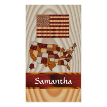 Wooden American flag and map Business Card Template