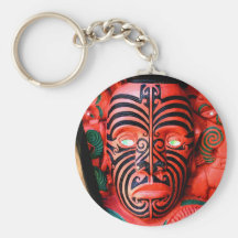Wooden Carving of a Maori Warrior, New Zealand Key Chain