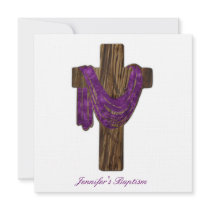 Wooden Cross Baptism Invitation