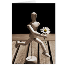 Wooden Manikin with Daisy Valentines Greeting Card