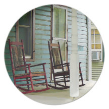 Wooden Rocking Chairs on Porch Dinner Plates