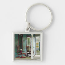 Wooden Rocking Chairs on Porch Keychain