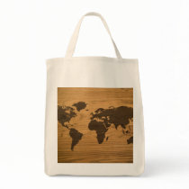Woodgrain Textured World Map Canvas Bags