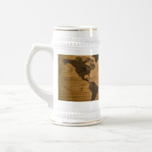 Woodgrain Textured World Map Mugs