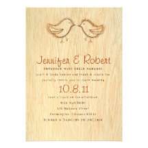 Woodgrain with Bird Sketch Wedding Invitation