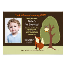 Woodland Fox and Owl *PHOTO* Birthday 5x7 Custom Invitation