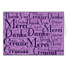 Word Art: Thank You in Multi Languages - Pink Navy Greeting Card