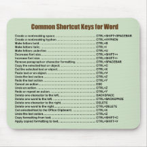 Word Common Shortcuts Mousepad