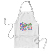 Words related to playing bass, red blue green aprons
