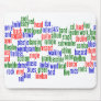 Words related to playing bass, red blue green mouse pad