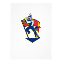Worker With Sledge Hammer And Flag Retro Custom Invites
