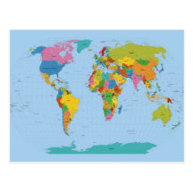 World Map Bright Postcards