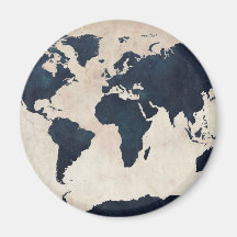 World Map Distressed Navy Magnets