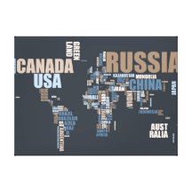 World Map in Words Gallery Wrapped Canvas