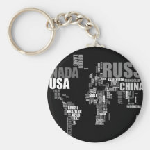 World Map in Words Key Chain