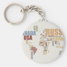 World map in words key chains