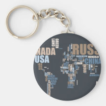 World Map in Words Keychain