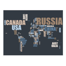 World Map in Words Postcard