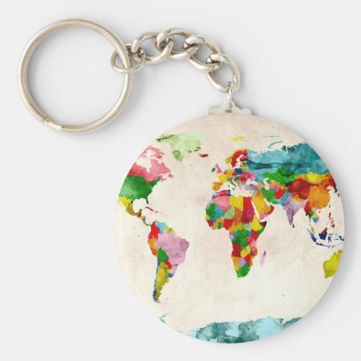 World Map Watercolors Keychains