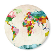 World Map Watercolors Magnet