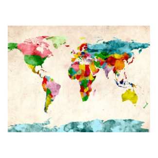 World Map Watercolors Poster