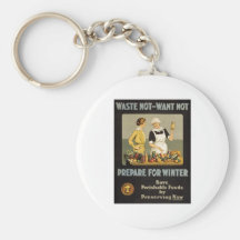 World War 1 poster. Waste not, want not. Keychains