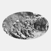 World War One Soldiers in the Trenches Oval Stickers