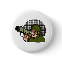 World War two soldier aiming a bazooka Button
