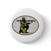 World War two soldier aiming a bazooka Pinback Button