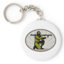 World War two soldier aiming a bazooka Keychain