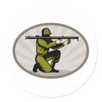 World War two soldier aiming a bazooka Round Stickers